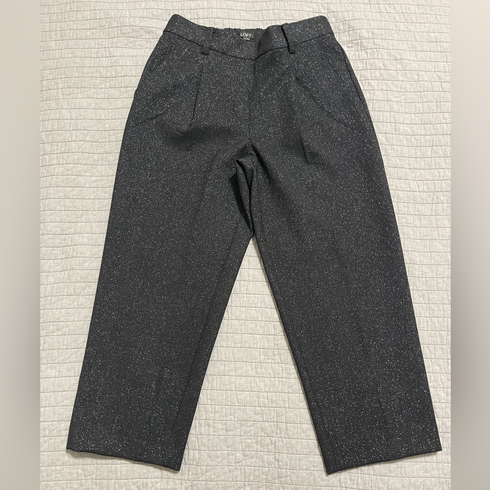 LOFT Pull On Tapered Pants Black with Shimmer Size Small